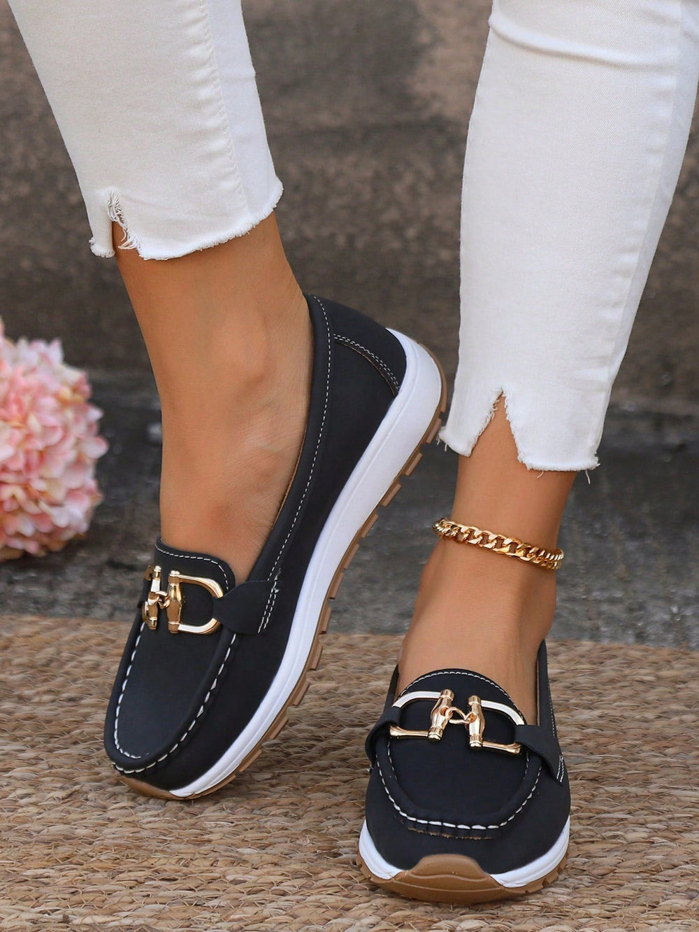 Women's Gold-Buckle Slip-On Loafers, Everyday Winter Loafers