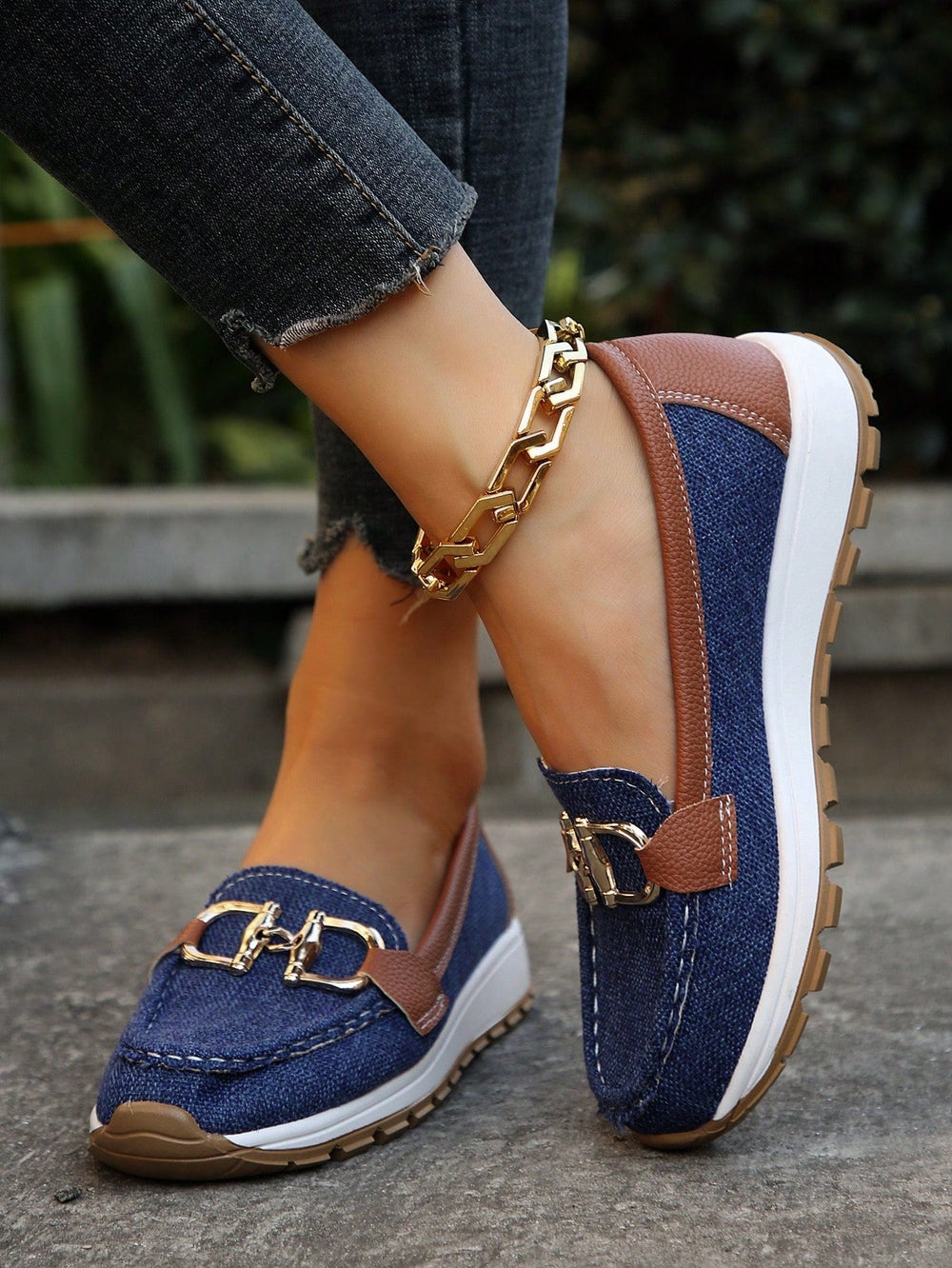 Women's Gold-Buckle Slip-On Loafers, Everyday Winter Loafers