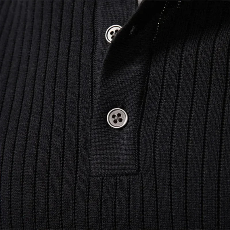 Men's Ribbed Knit Henley Sweater, Three Button Long Sleeve Pullover