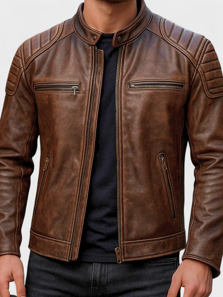Men's Faux-Leather Zip Jacket, Moto Winter Jacket