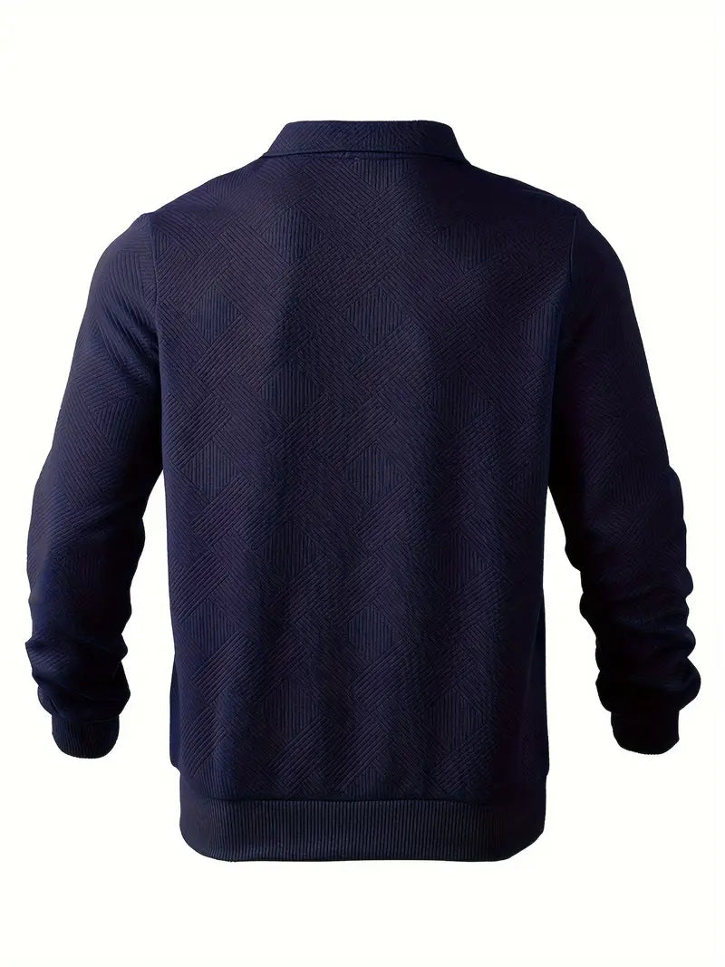 Men's Textured Geometric Quarter Zip Pullover, Polo Collar Sweater