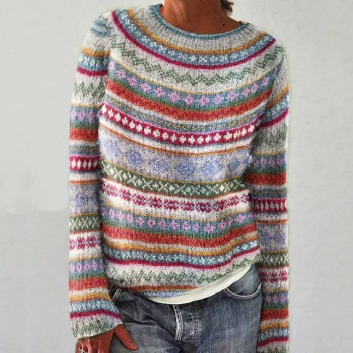 Women's Oversized Knit Sweater, Crewneck Winter Pullover
