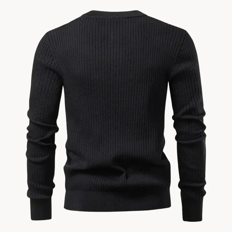Men's Ribbed Knit Henley Sweater, Three Button Long Sleeve Pullover
