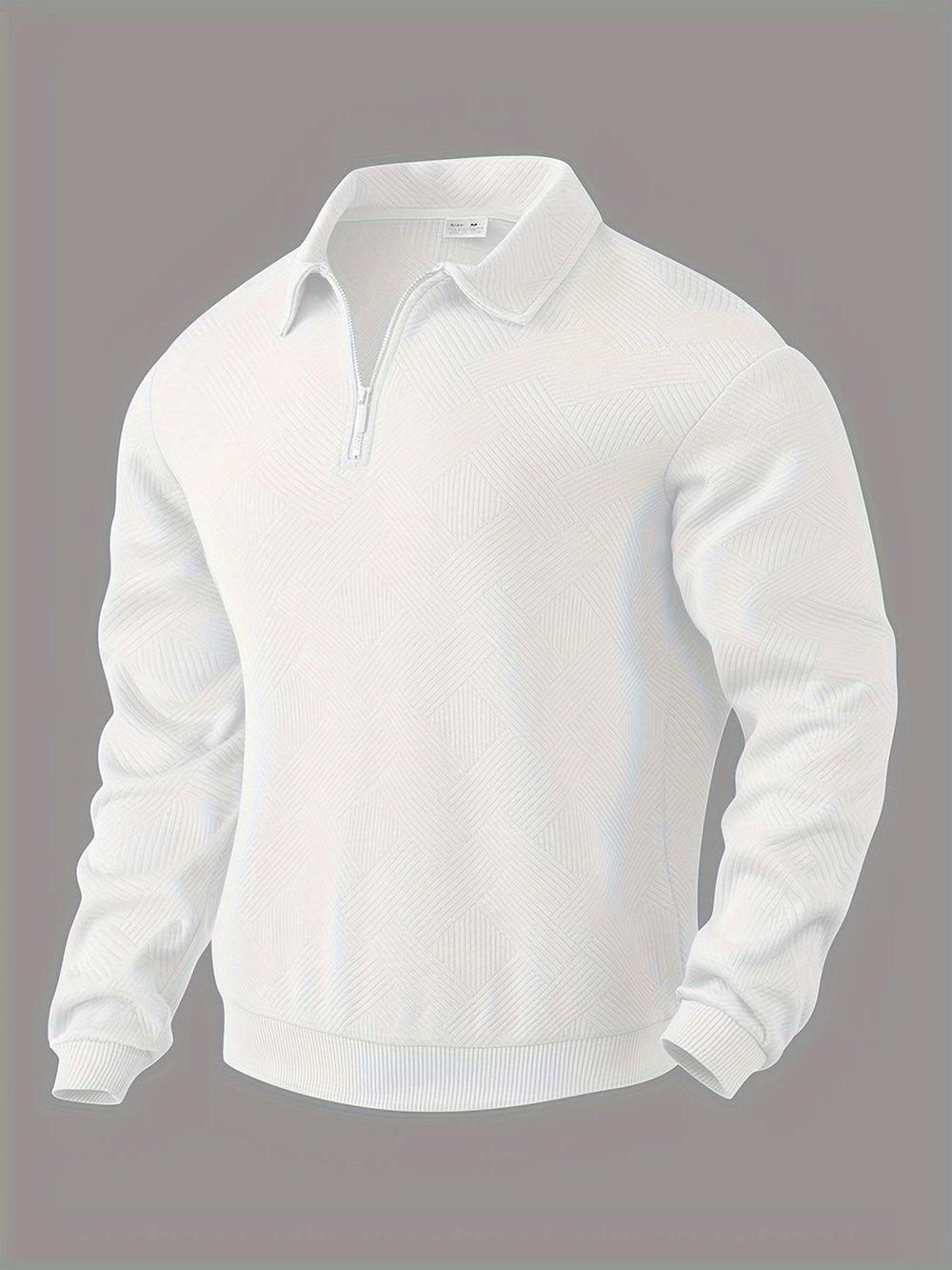Men's Textured Geometric Quarter Zip Pullover, Polo Collar Sweater