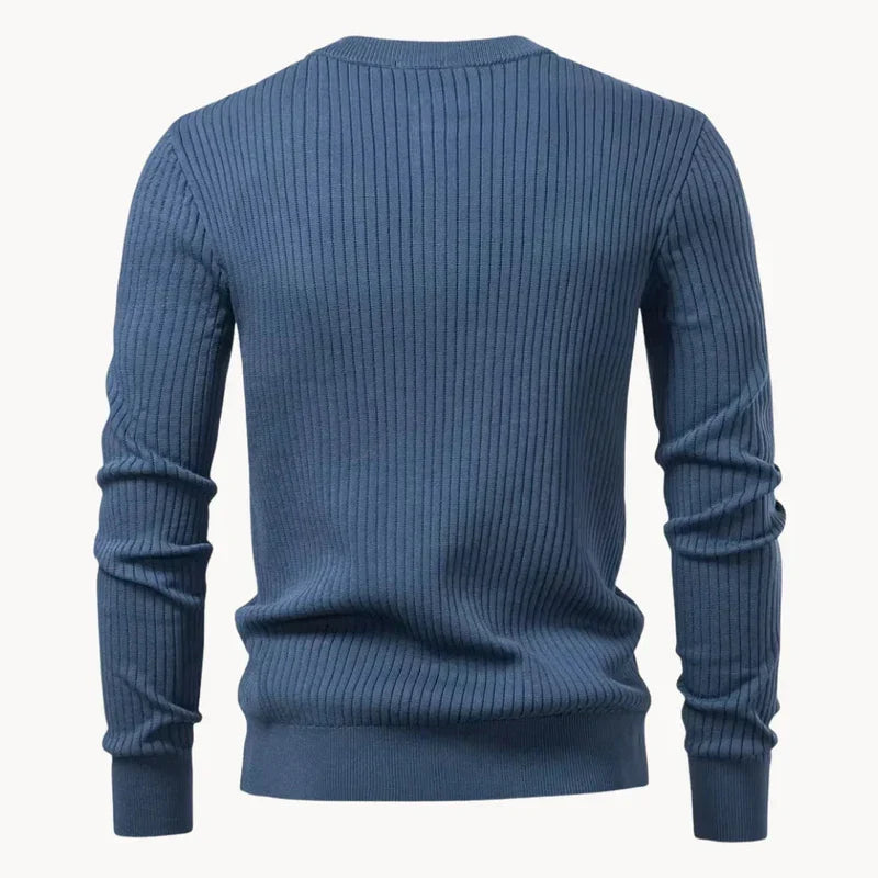 Men's Ribbed Knit Henley Sweater, Three Button Long Sleeve Pullover