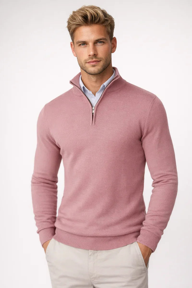 Men's Lightweight Quarter Zip Sweater, Fine Knit Mock Neck Layering Pullover