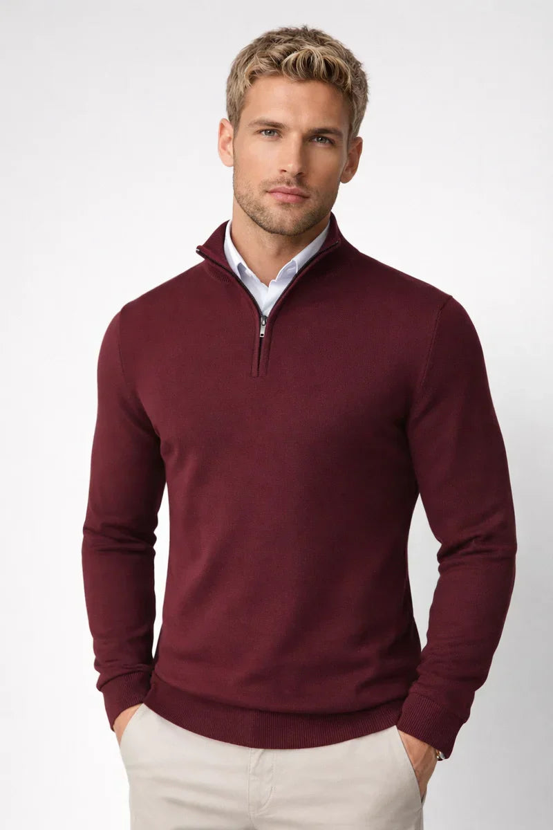 Men's Lightweight Quarter Zip Sweater, Fine Knit Mock Neck Layering Pullover