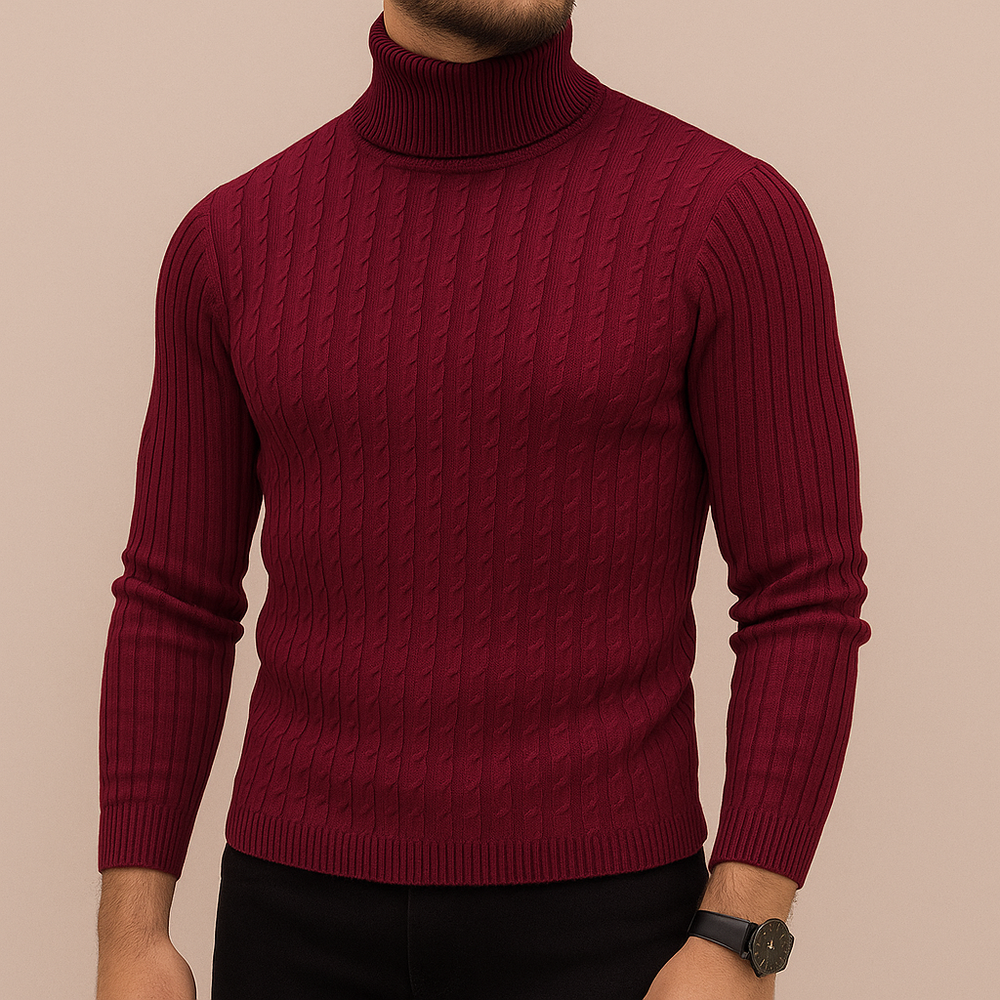Men's Fine-Knit Turtleneck Sweater, Oversized Winter Pullover
