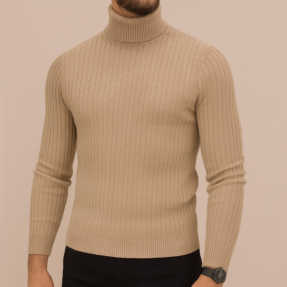 Men's Fine-Knit Turtleneck Sweater, Oversized Winter Pullover