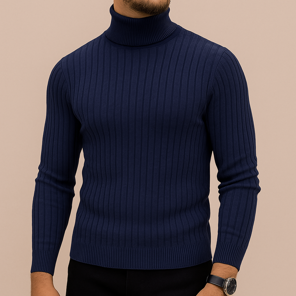 Men's Fine-Knit Turtleneck Sweater, Oversized Winter Pullover