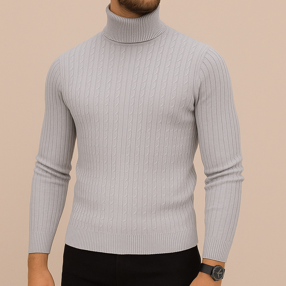 Men's Fine-Knit Turtleneck Sweater, Oversized Winter Pullover