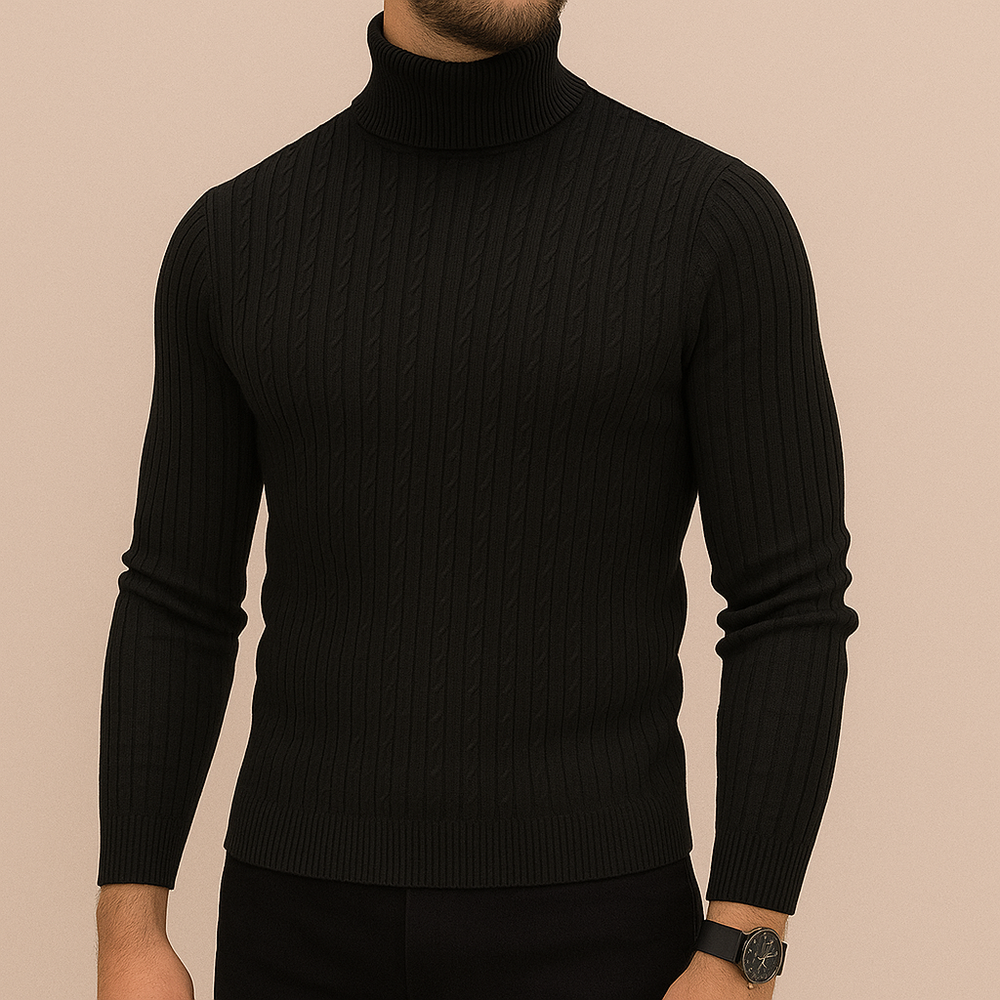 Men's Fine-Knit Turtleneck Sweater, Oversized Winter Pullover