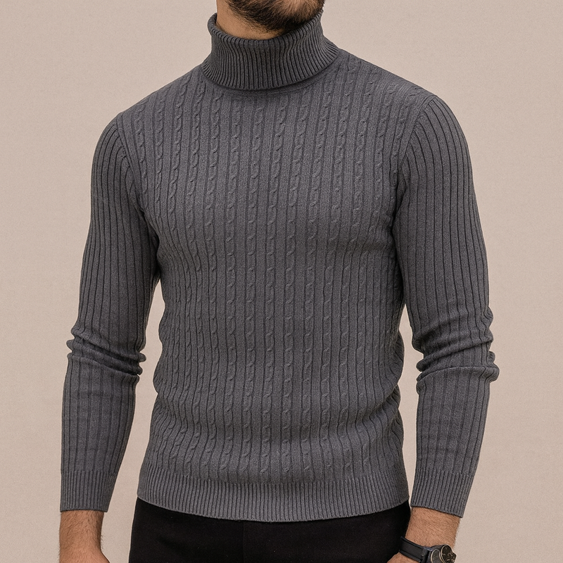 Men's Fine-Knit Turtleneck Sweater, Oversized Winter Pullover
