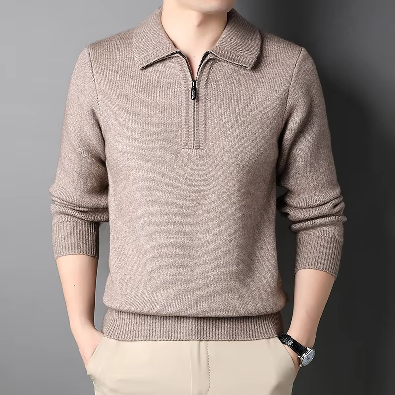 Men's Quarter-Zip Knit Sweater, Ribbed Winter Pullover