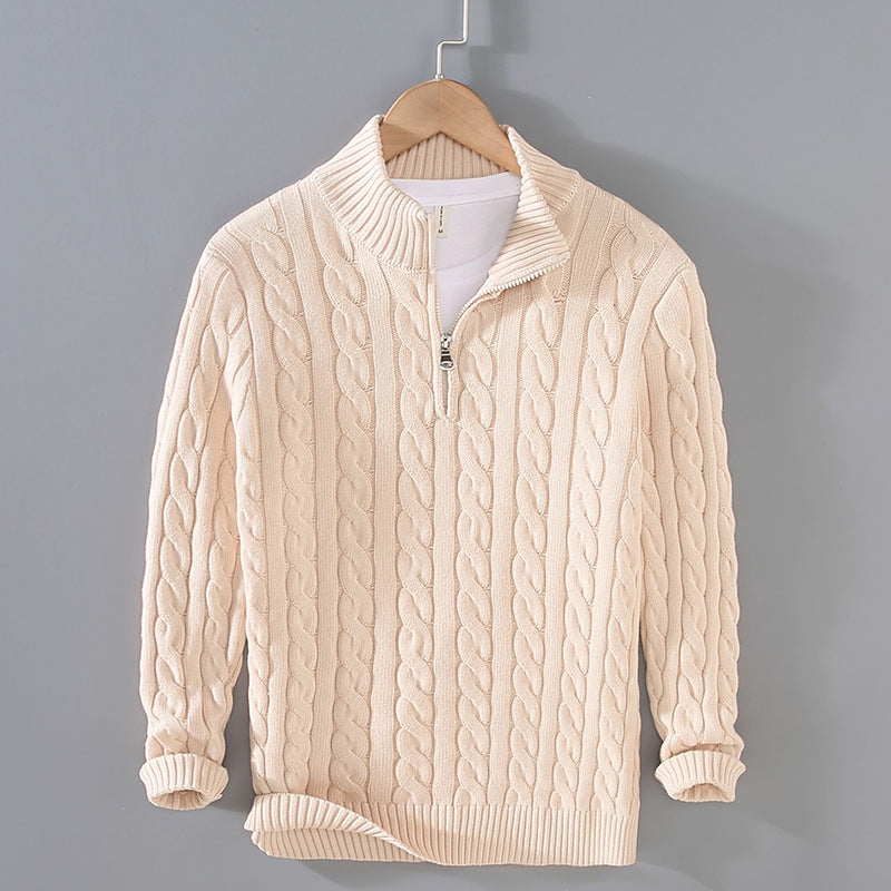 Men's Cotton Quarter-Zip Sweater, Oversized Winter Pullover