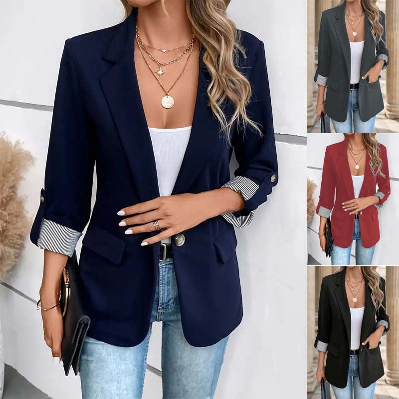 Women's Notch-Lapel Open-Front Blazer, Tailored Structured Blazer