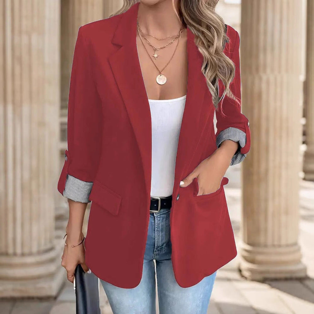 Women's Notch-Lapel Open-Front Blazer, Tailored Structured Blazer