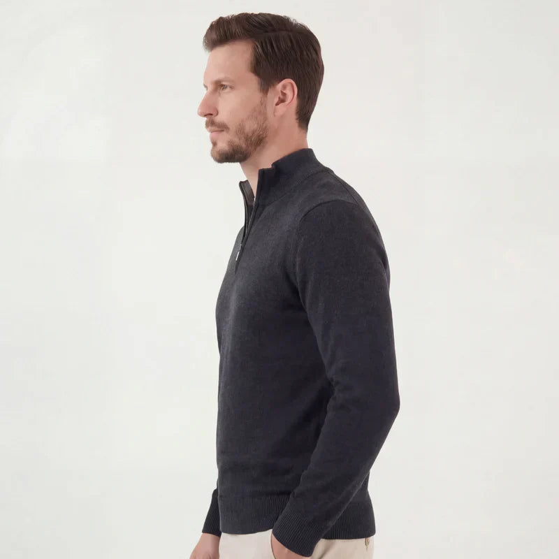 Men's Heathered Knit Quarter Zip Sweater, Stand Collar Classic Pullover