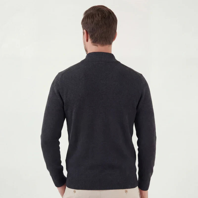 Men's Heathered Knit Quarter Zip Sweater, Stand Collar Classic Pullover