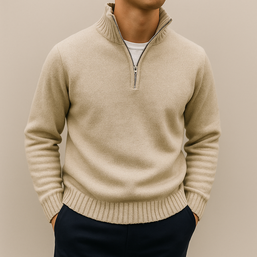 Men's Half-Zip Knit Sweater, Quarter-Zip Winter Pullover