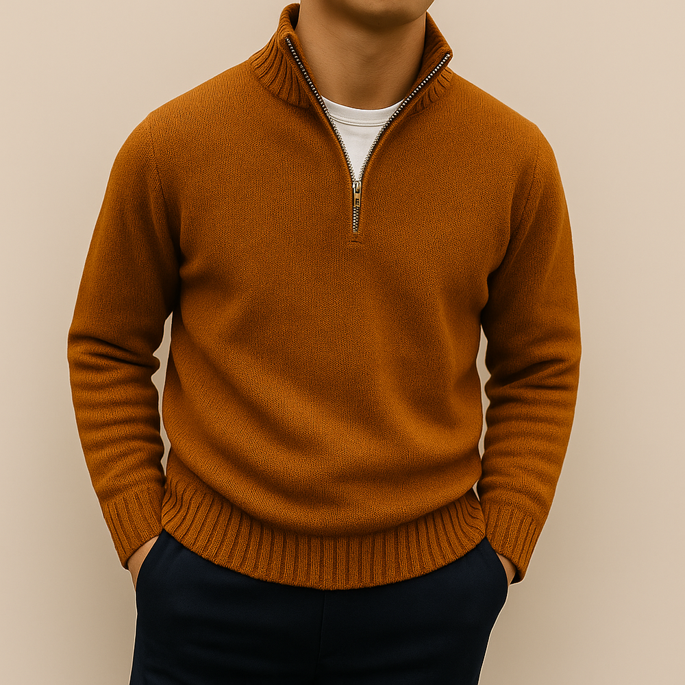Men's Darkgrey Half-Zip Knit Quarter-Zip Sweater, Ribbed Pullover