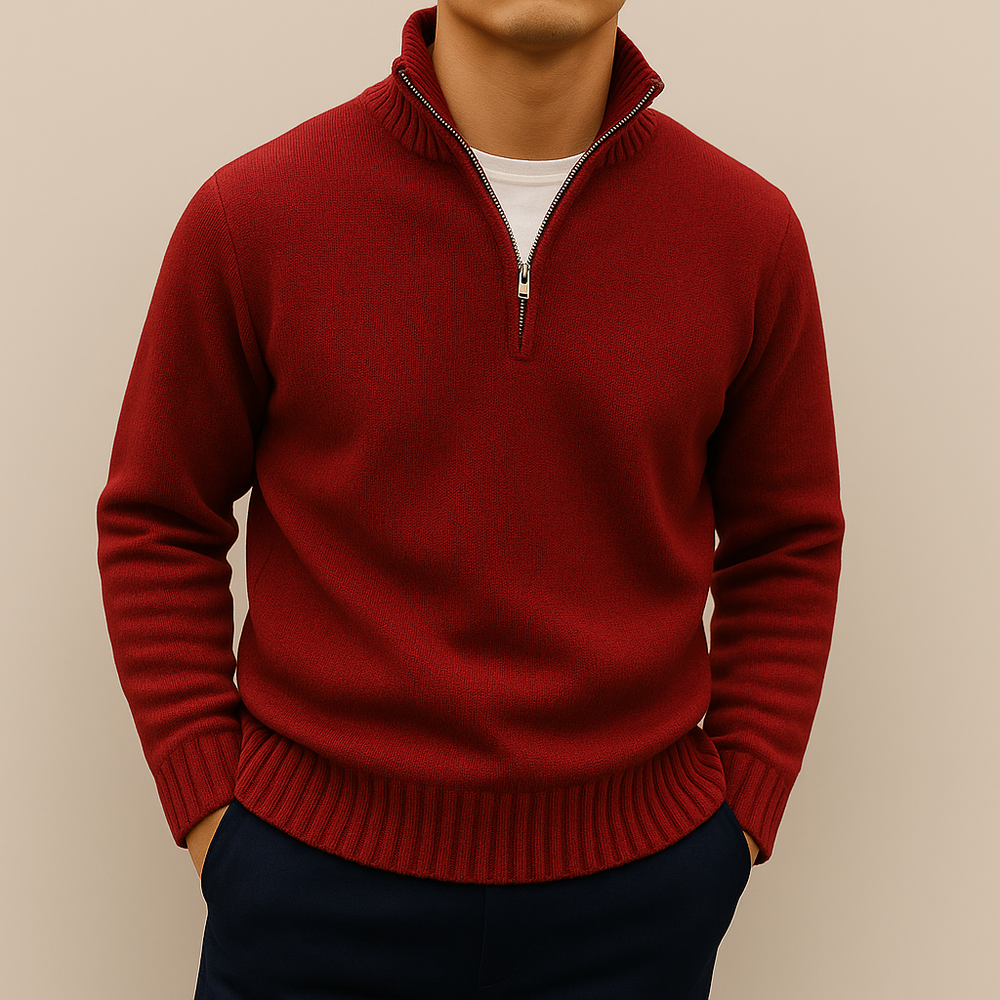 Men's Half-Zip Knit Sweater, Quarter-Zip Winter Pullover