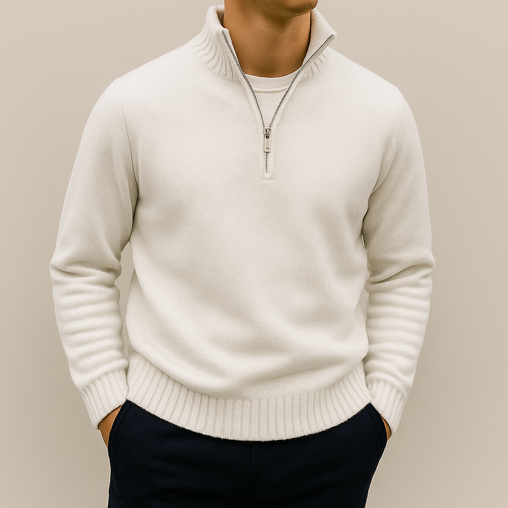 Men's Half-Zip Knit Sweater, Quarter-Zip Winter Pullover