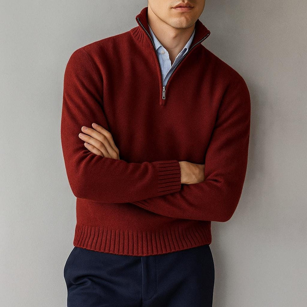 Men's Half-Zip Knit Quarter-Zip Sweater, Oversized Winter Ribbed Pullover