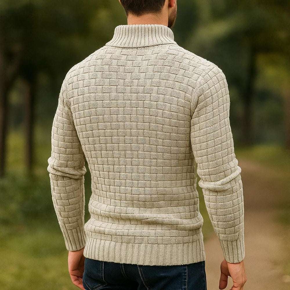 Men's Button-Collar Textured Sweater, Oversized Winter Pullover