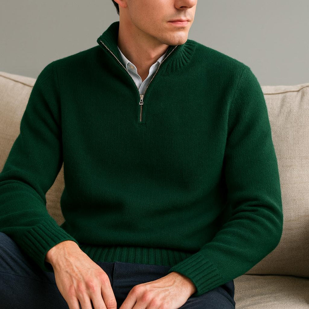 Men's Half-Zip Knit Quarter-Zip Sweater, Oversized Winter Ribbed Pullover