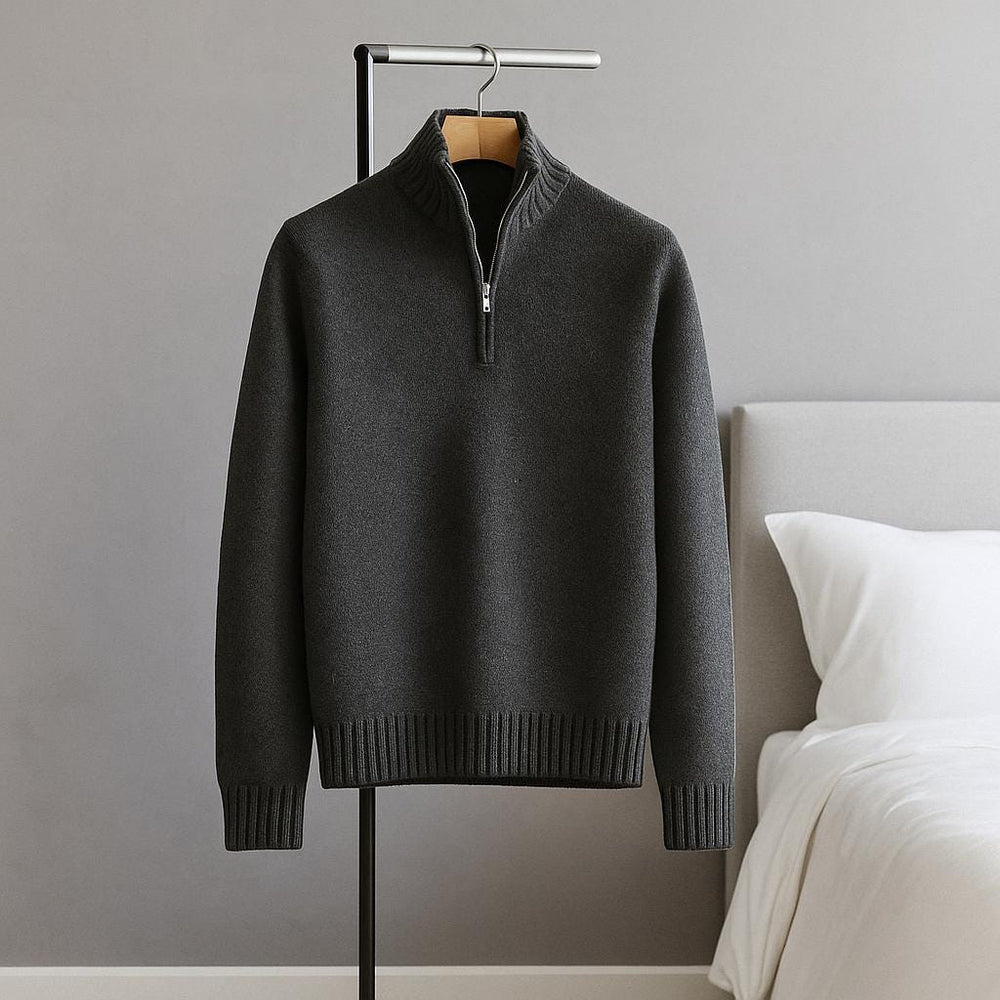 Men's Half-Zip Knit Quarter-Zip Sweater, Oversized Winter Ribbed Pullover