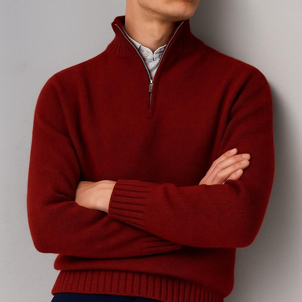 Men's Half-Zip Knit Quarter-Zip Sweater, Oversized Winter Ribbed Pullover