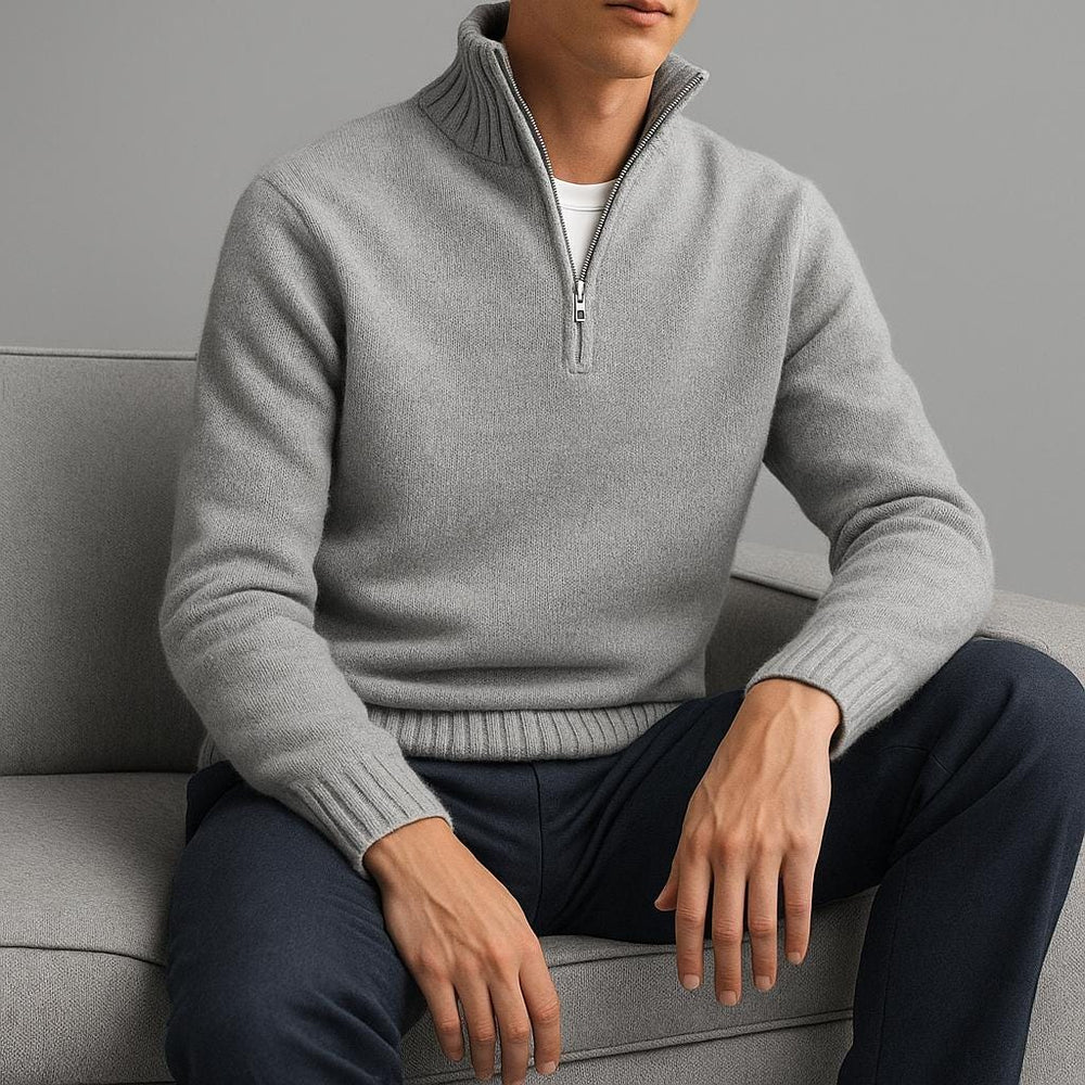 Men's Half-Zip Knit Quarter-Zip Sweater, Oversized Winter Ribbed Pullover