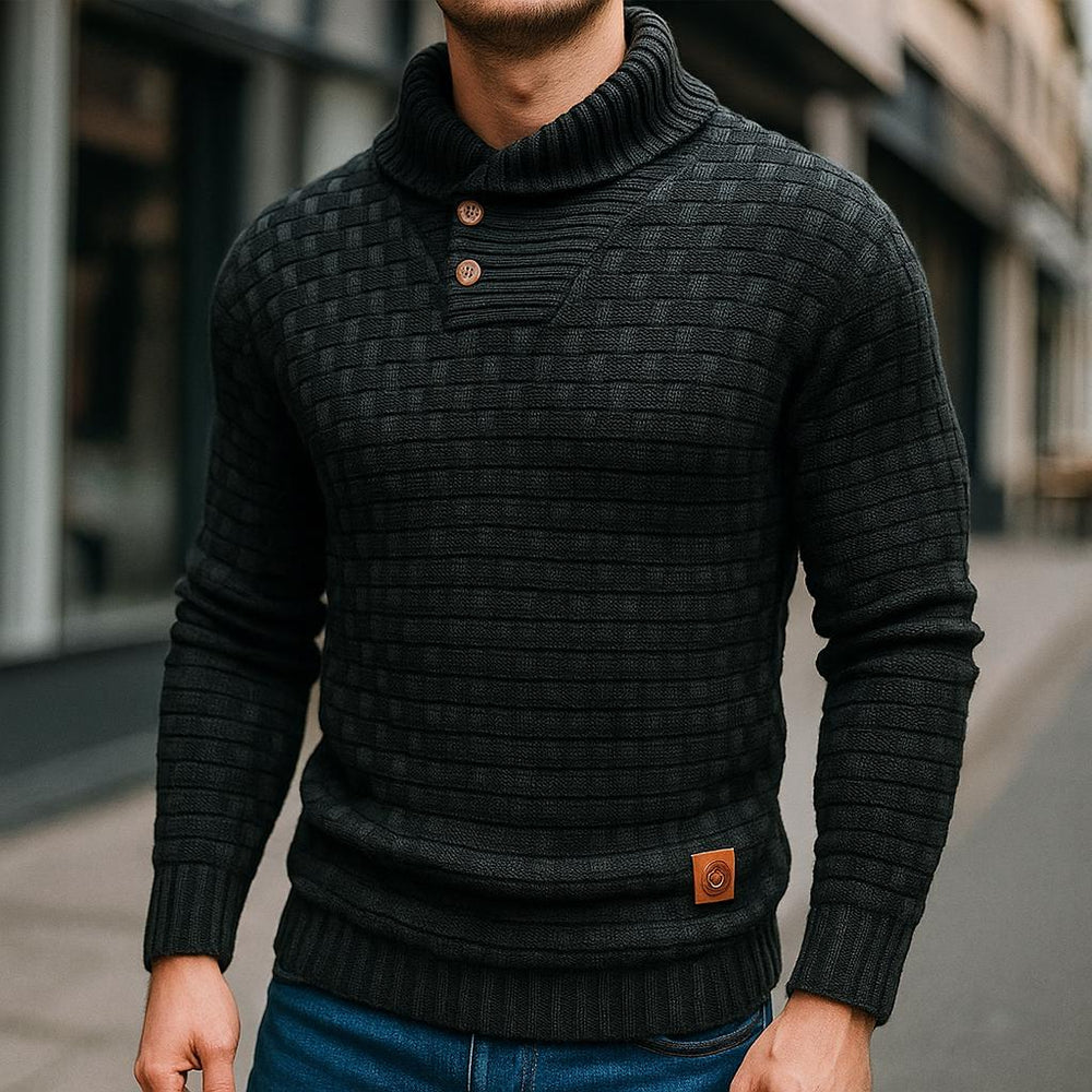 Men's Button-Collar Textured Sweater, Oversized Winter Pullover