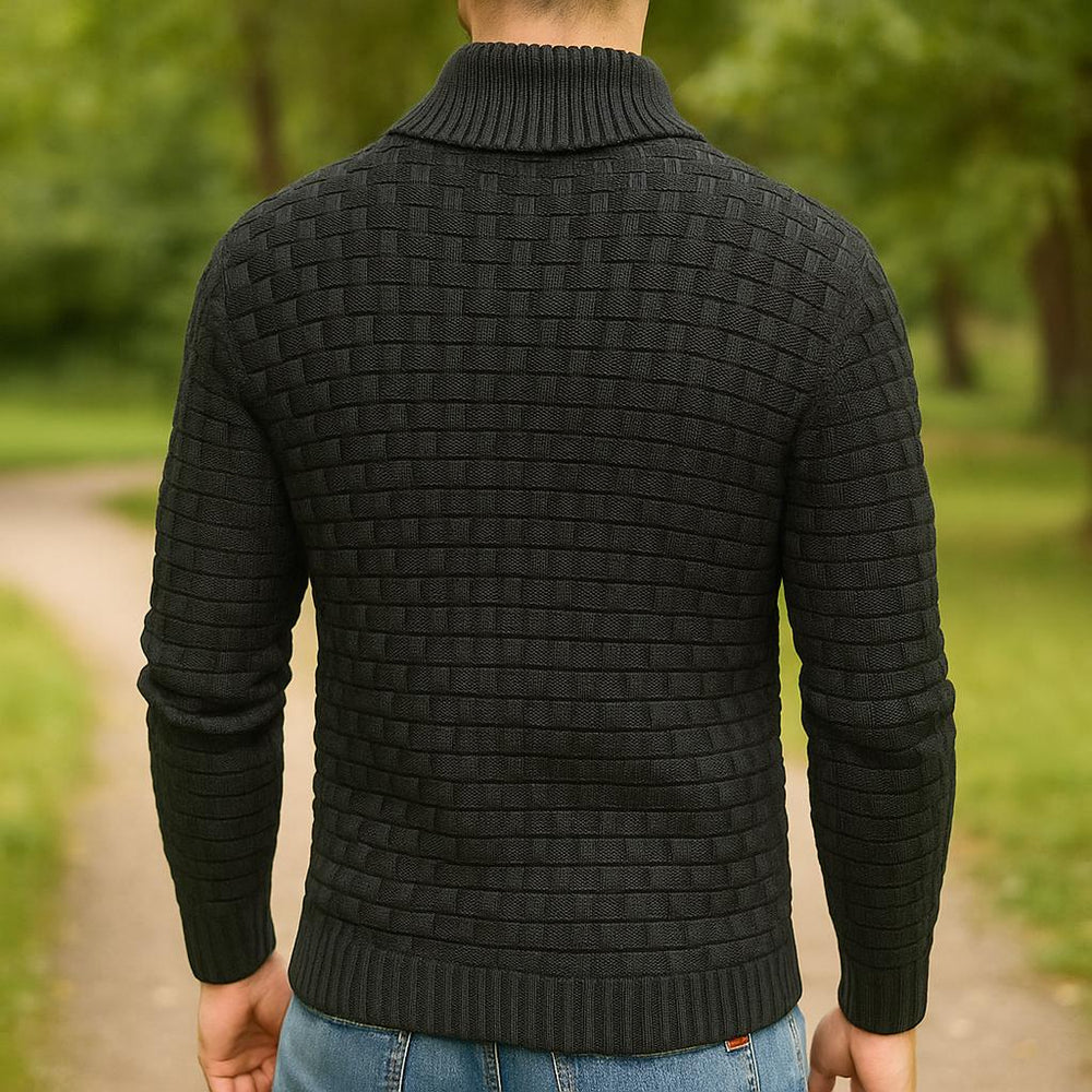 Men's Button-Collar Textured Sweater, Oversized Winter Pullover