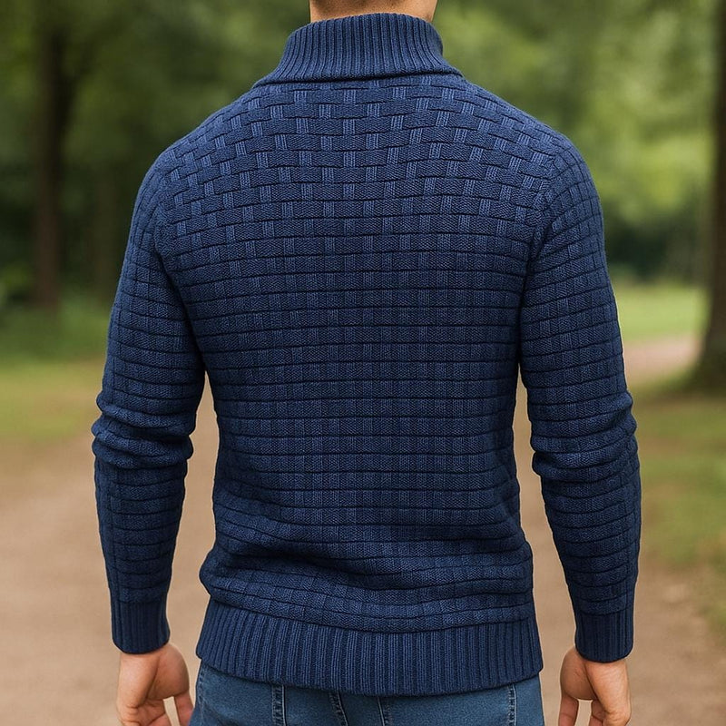 Men's Button-Collar Textured Sweater, Oversized Winter Pullover