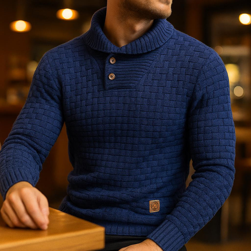 Men's Button-Collar Textured Sweater, Oversized Winter Pullover
