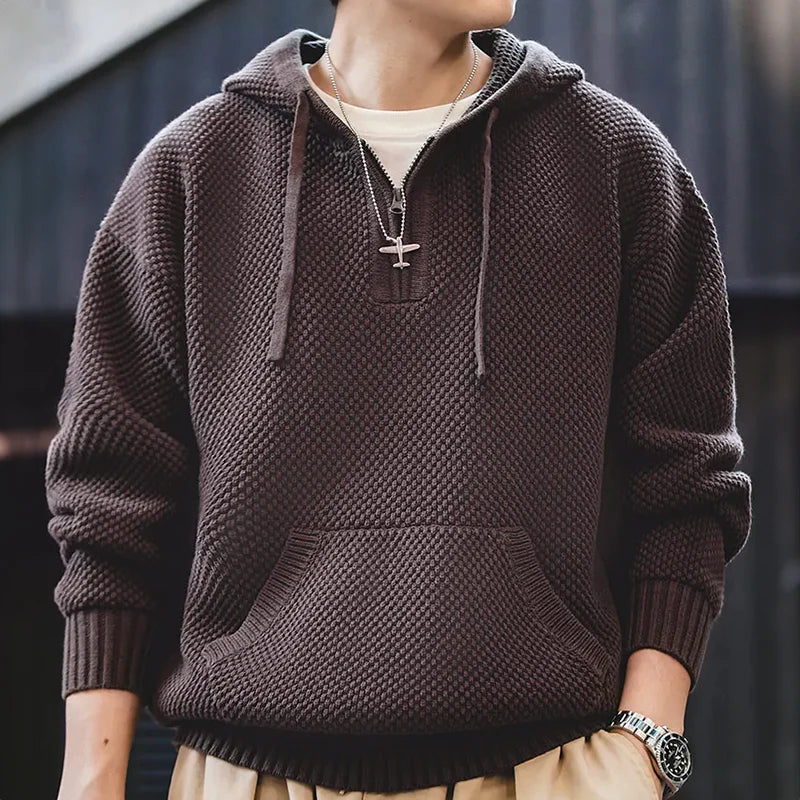 Men's Textured Knit Hoodie, Oversized Cozy Sweatshirt
