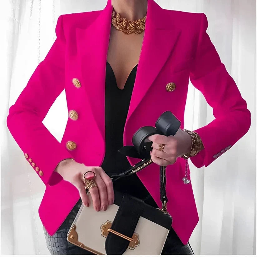 Women's Double-Breasted Blazer, Button-Front Structured Jacket