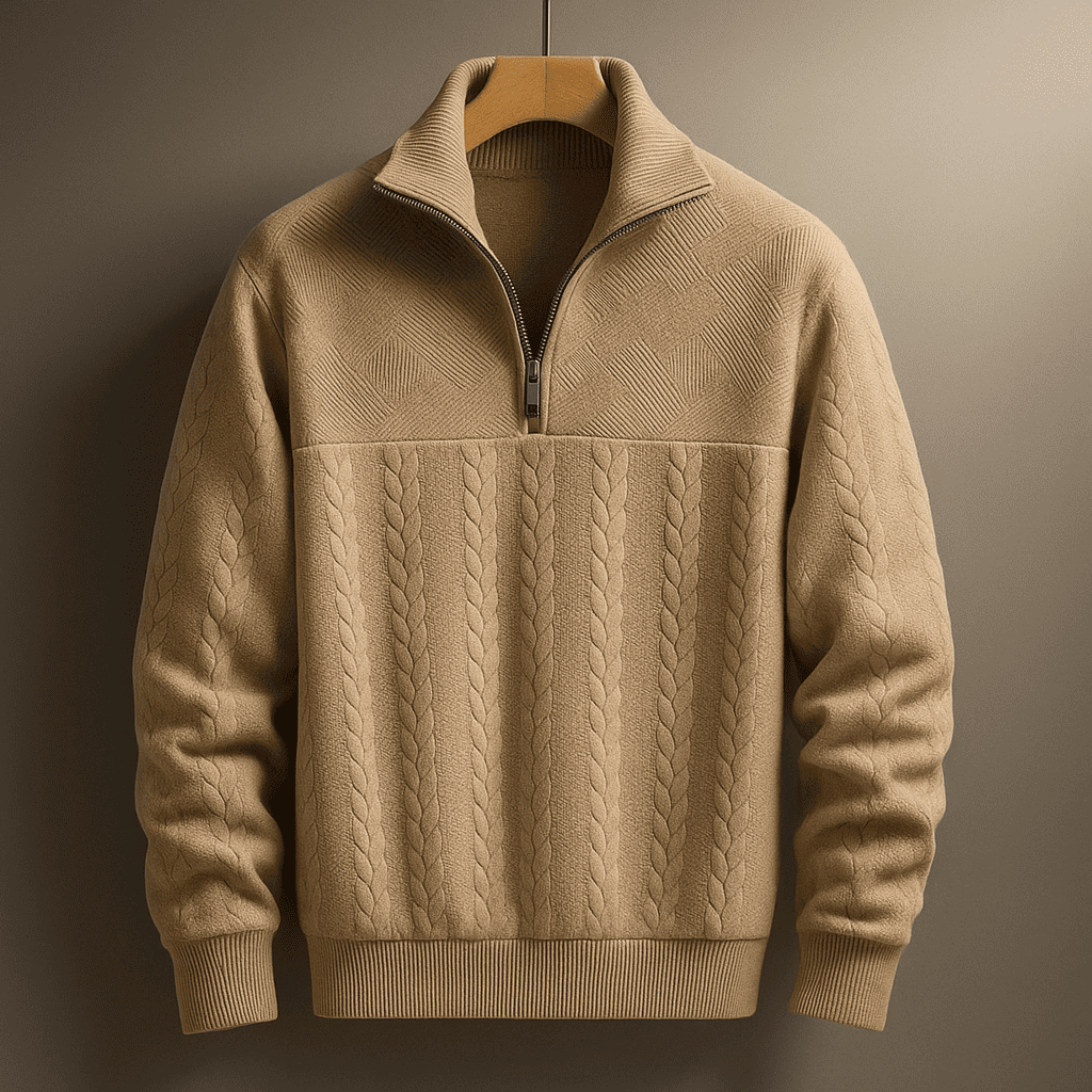Men's Half-Zip Knit Quarter-Zip Sweater, Oversized Winter Ribbed Pullover