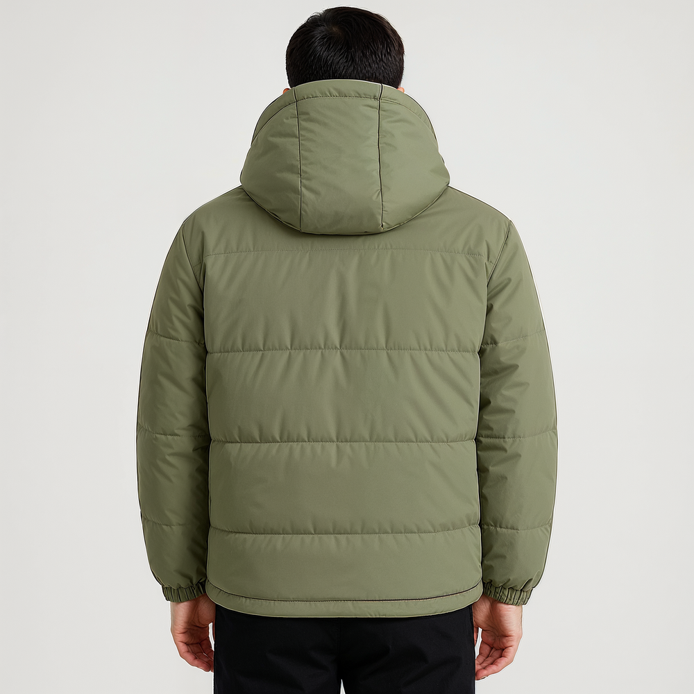 Men's Boxy Hooded Puffer Jacket, Quilted Drawcord Hem Zip Up Winter Coat