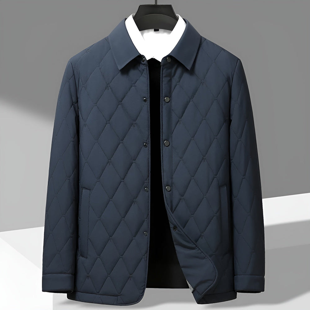 Men's Diamond Quilted Shirt Jacket, Button Front Lightly Padded Overshirt