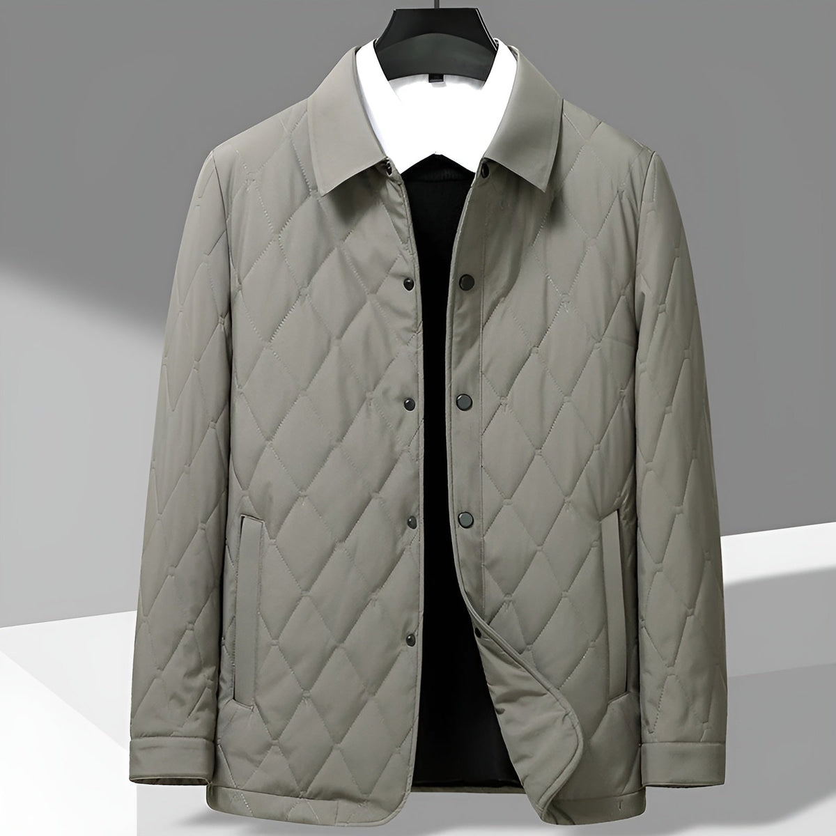Men's Diamond Quilted Shirt Jacket, Button Front Lightly Padded Overshirt