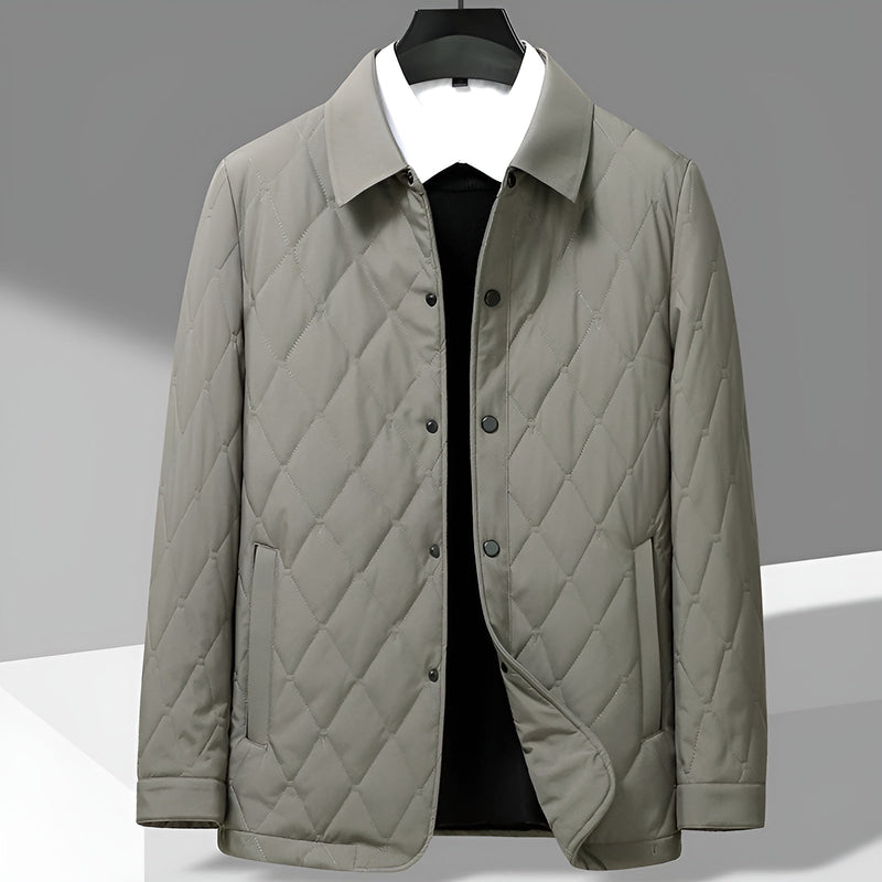 Men's Diamond Quilted Shirt Jacket, Button Front Lightly Padded Overshirt