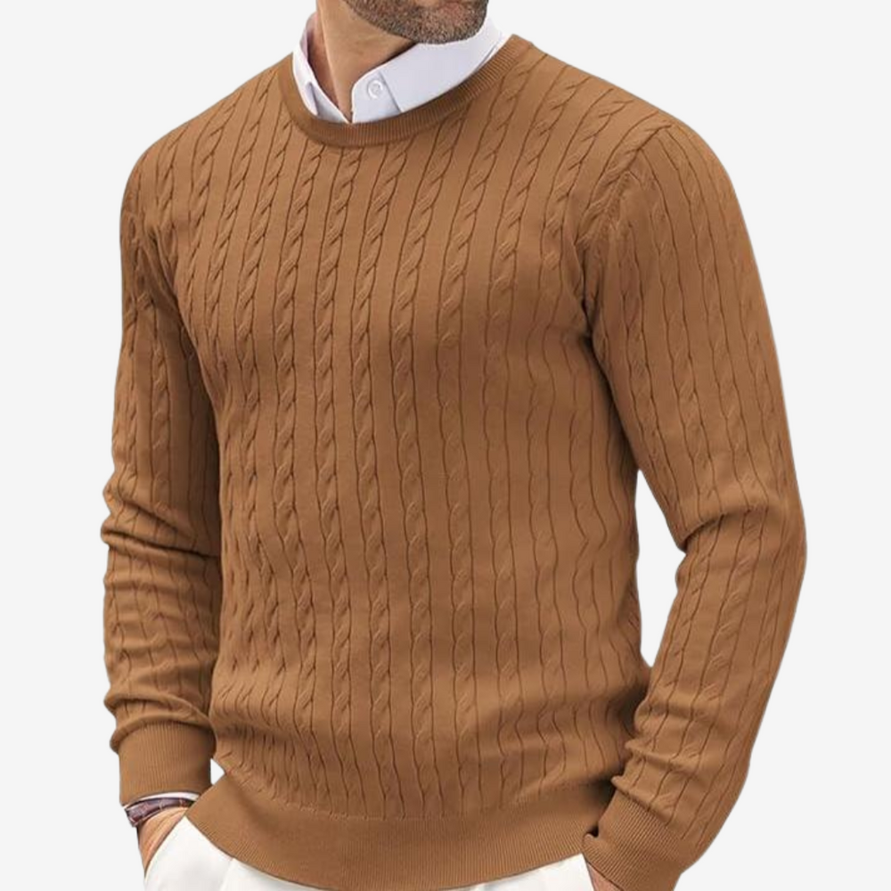 Men's Cable-Knit Crewneck Sweater, Oversized Winter Pullover