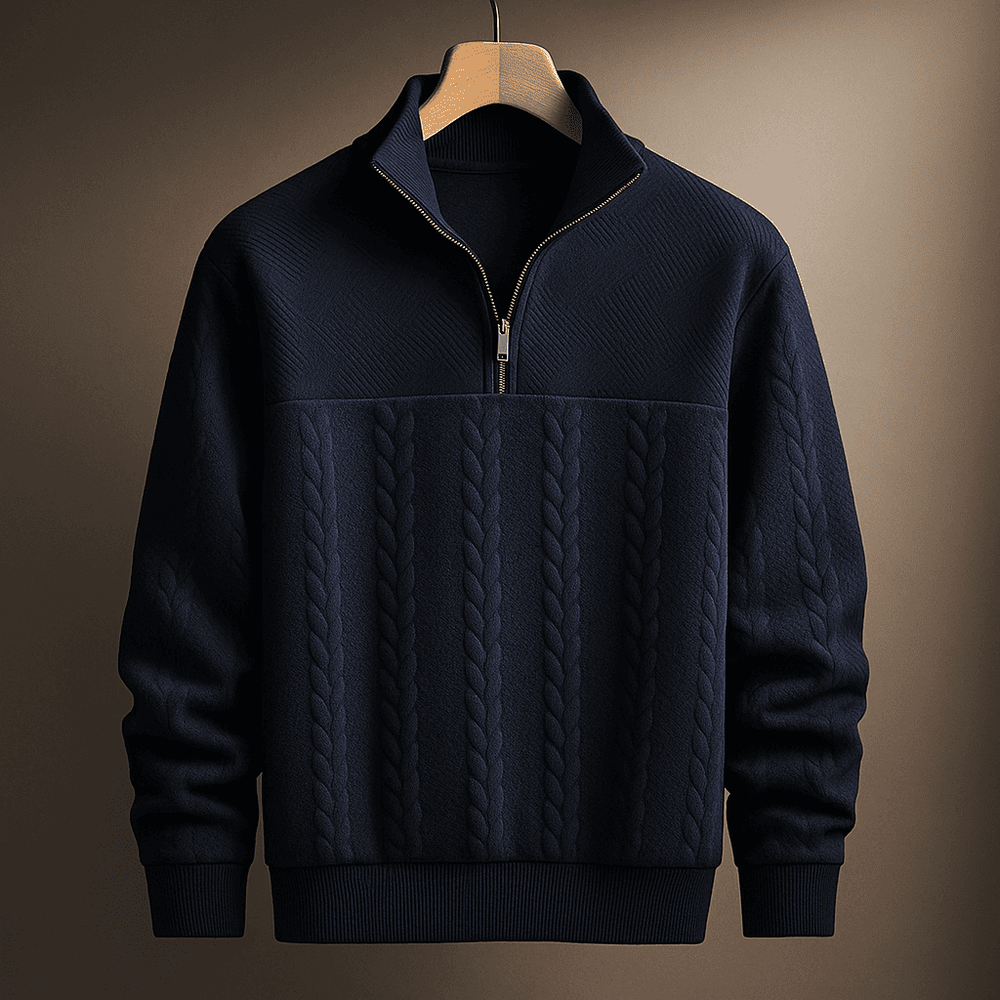 Men's Half-Zip Knit Quarter-Zip Sweater, Oversized Winter Ribbed Pullover