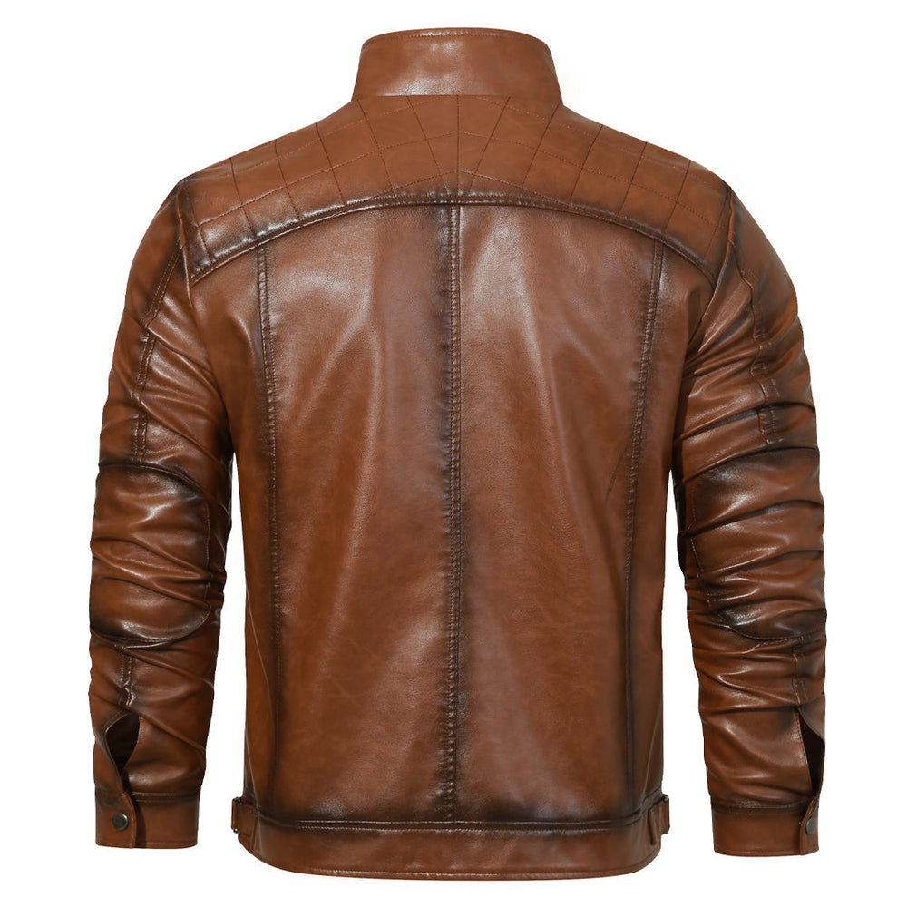 Men's Faux-Leather Rider Jacket, Zip-Up Winter Jacket