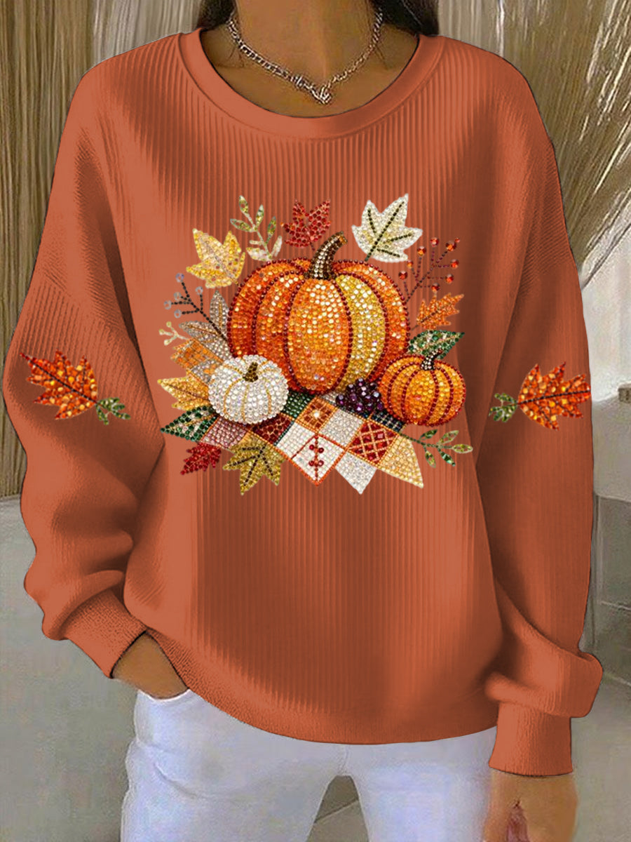 Women's Harvest-Print Fleece Hoodie, Crewneck Cozy Sweatshirt