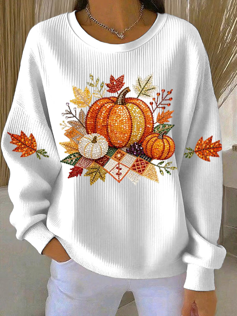 Women's Harvest-Print Fleece Hoodie, Crewneck Cozy Sweatshirt