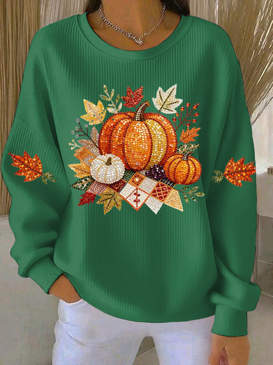 Women's Harvest-Print Fleece Hoodie, Crewneck Cozy Sweatshirt